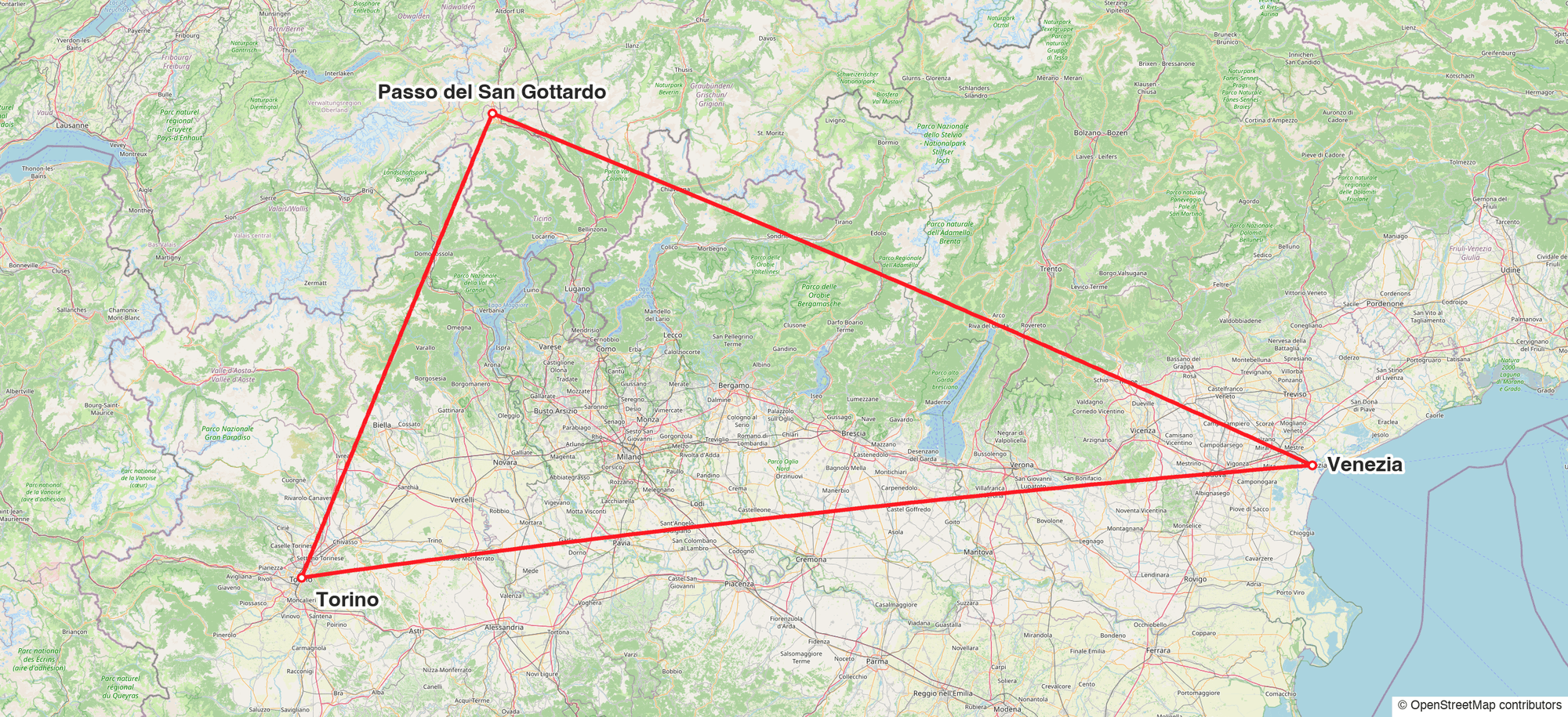 Triangolo Rosso Dadaville Map - La mappa del triangolo Torino-Ticino-Venezia per Dada21 DAO